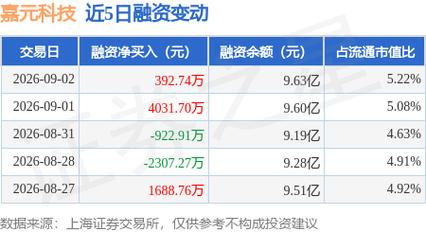 嘉元科技融资动态解析 9月2日融资买入5333.97万元，融资融券余额达9.69亿元